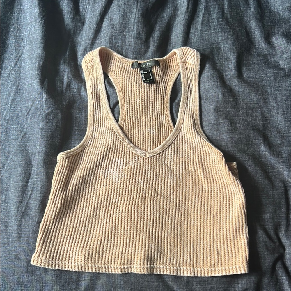 Forever 21 Tan Ribbed Crop Tank Top